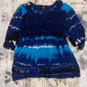 NWT Ashley Steward Womens Blouse Blue Flower 3/4 Sleeve Size 18/20